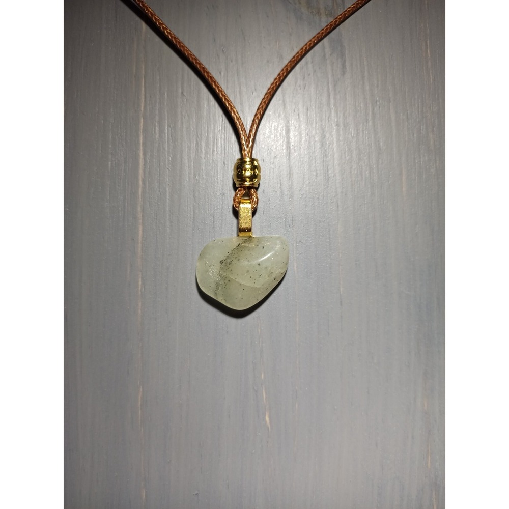 Natural Green Stone Pendant Necklace Waxed Cord 16.5" Break Away Closure Boho
